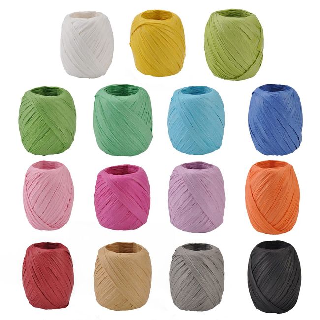 Rimikuru Paper Raffia Ribbon, Paper String, Wrapping, Raffia, Ribbon, Roll, 66.6 ft (20 m), 15 Color Set (15 Color Set)