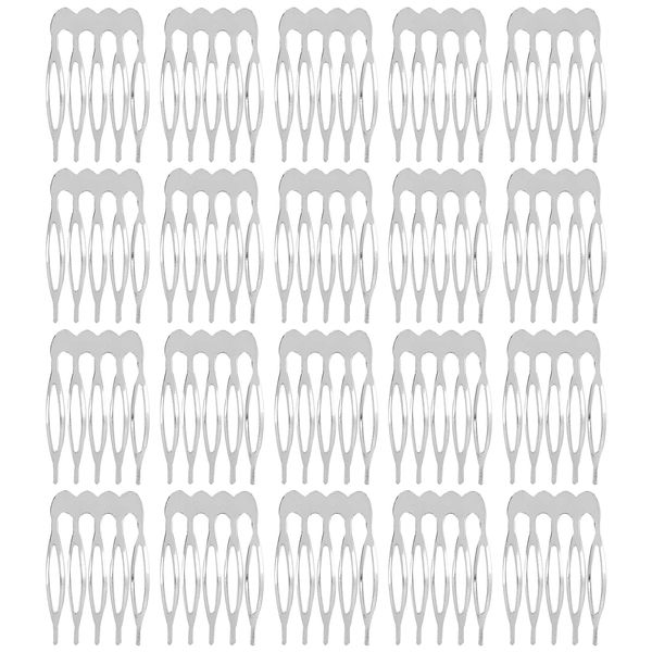 20 Pack Bulk 5 10 Teeth Silver Metal Side Hair Combs Plain Blank Crafting DIY Wire Slide Combs Wedding Bridal Veil Combs Decorative Headpiece French Twist Updo Chignon Bun Clips (5 Teeth, Silver)