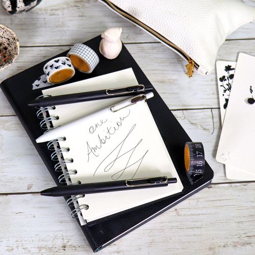 Uni-Ball On Point One Ambition UMN-S-05 Retractable Black Ink Gel Pens. Premium 0.5mm Rollerball Tip for Super Smooth Handwriting. Contemporary Compact Design Perfect for Note Taking. Pack Of 3
