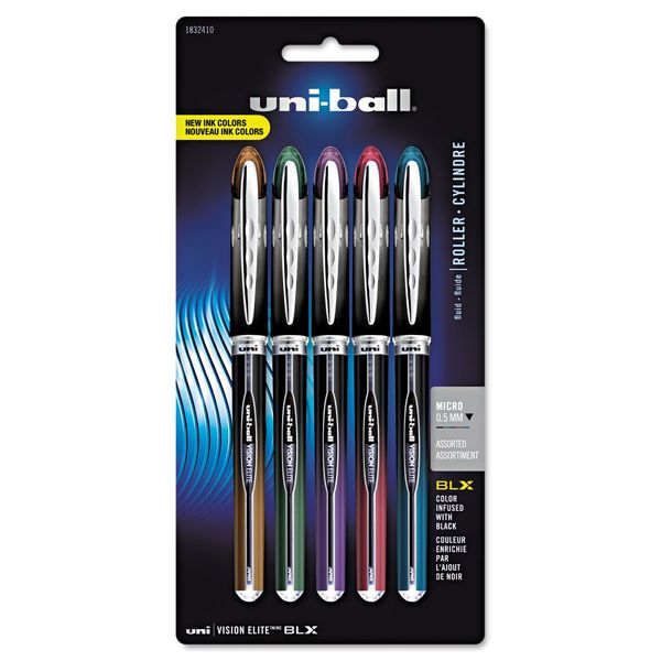 uni-ball 1832410 VISION ELITE BLX Series Rollerball Pen .5 mm Assorted 5/ST