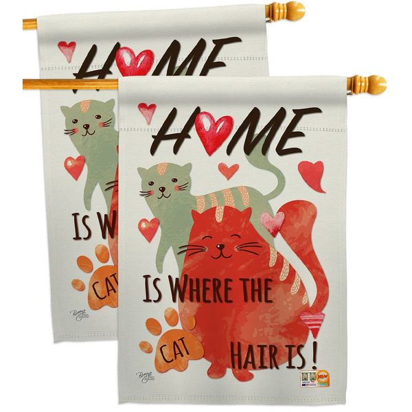 Breeze Decor Furry Cat House Flag 2 pcs Pack Kitten Meow Spoiled Paw Fur Pet Nature Farm Animal Creature Decoration Banner Small Garden Yard Gift Double-Sided, Made in USA