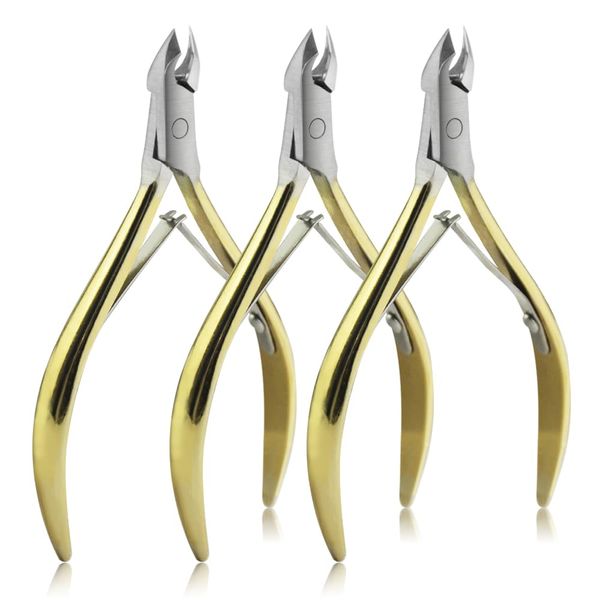 TOVOT 3PCS Cuticle Trimmers Set Stainless Steel Cuticle Nippers Nail Cuticle Removers Cuticle Cutters Cuticle Removal Tools for Fingernails Toenails (Golden)