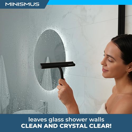 Minismus Shower Squeegee for with Magnetic Hook - Silicone Window Wiper - Shower Squeegee for Glass Doors - Glass Squeegee Bathroom Shower - Window Squeege (21 CM, Black)