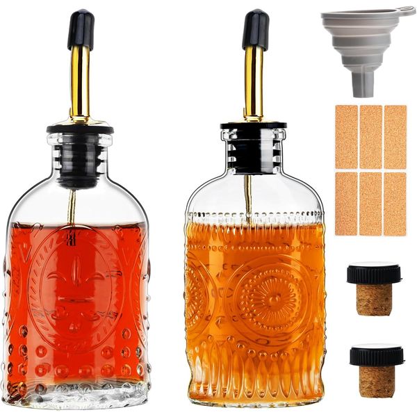 Glass Coffee Syrup Dispenser Bottles Set 2 Pack 7 OZ, 2 Pack, transparent