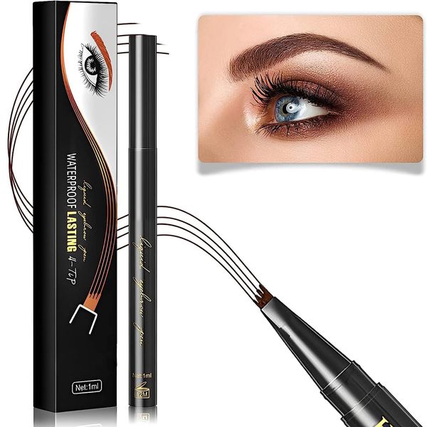 Eyebrow Pencil,With Micro Fork Applicator, Eyebrow Pen, Long Lasting, Waterproof, Smudge Resistant Fine Stroke Microblading Pencil Eyebrow Pencil Dark Brown