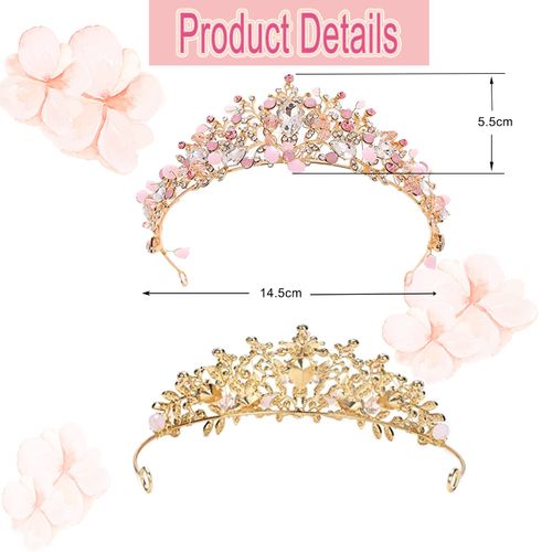 Qazuwa Crown Tiara, Wedding Crown Crystals Princess Crown Bridal Tiara Crown Women's Tiara Crystal Crown for Cosplay Birthday Celebration Holiday Party Gift (Rose Gold), Rose gold alloy, pink crystals