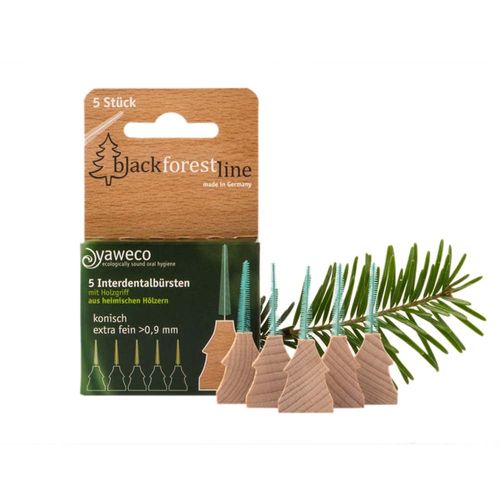 Yaweco 5 x Black Interdental Brushes with Wooden Handle