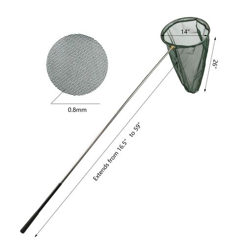 Professional Insect and Butterfly Net with 14" Ring, 26" Net Depth, 59" Telescopic Handle Full Extends to 73" Stainless Lockable (73" Long, Green)