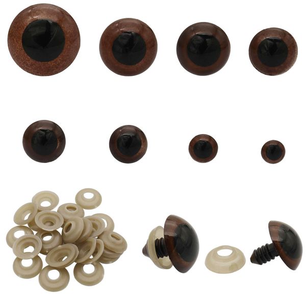 150Pcs 10-30mm Brown Large Plastic Safety Eyes Craft Safety Eyes DIY Eyes with Washers for Plush Animal Teddy Bear Doll Puppet Crafts