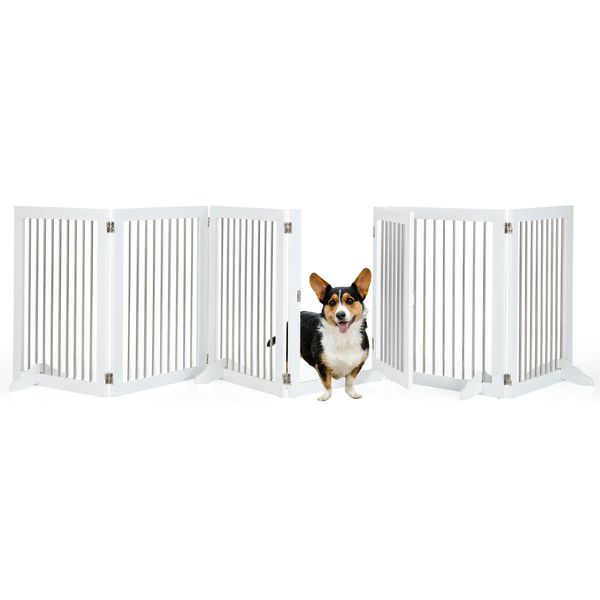 Freestanding 6-Panel Dog Gate Foldable Walk-Through Playpen with Lockable Door