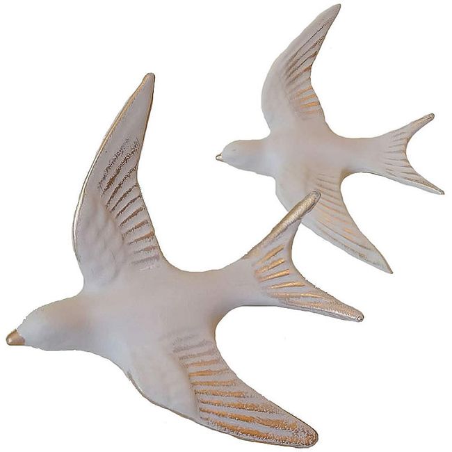 Wall Hanging Decor Wall Decor Birds Small & Large Set of 2 (White)