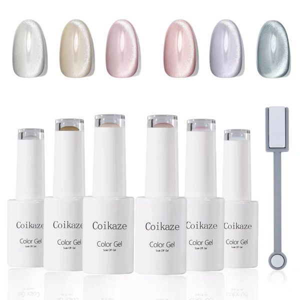 Coikaze Magnetic Gel Gel Gel 6 Colors Set Galaxy Color Gel, Cat Eye, UV and LED Compatible