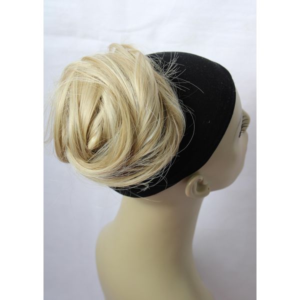 New Straight Wrap around Synthetic Wired Clip-in Scrunchies Instant Hairdo Updo Bun Ponytail Hair Wig Extension (Light Blonde #24H613)