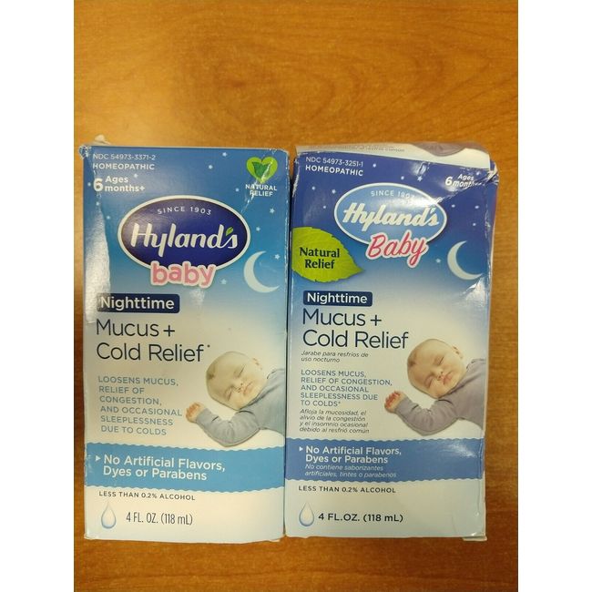 2 PK: Hyland's Baby Mucus + Cold Relief, Nighttime 4oz DAMG BOXES (7121) - R4P3