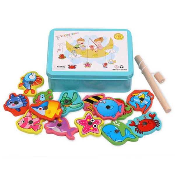 Enzege Magnetic Fishing Game Toys Set,Wooden Toys Magnetic Educational Fishing Game