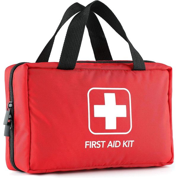 220 Piece First Aid Kit, Includes Emergency Foil Blanket, Scissors and Bandage, for Car, Travel, Home, Workplace, Camping, Hiking,Outdoor and Sports（Red）