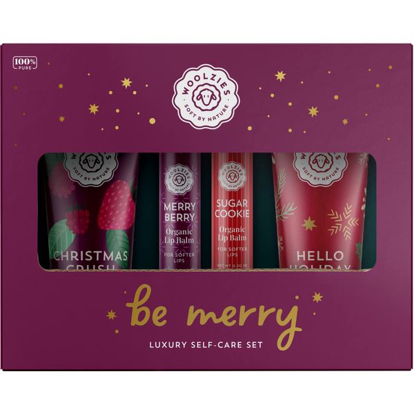 Be Merry Luxury Self-Care Set | Includes Christmas Crush Hand Cream, Merry Berry Organic Lip Balm, Sugar Cookie Organic Lip Balm, & Hello Holiday Hand Cream