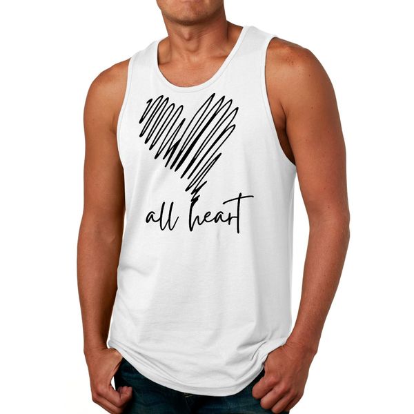 Mens Fitness Tank Top Graphic T-shirt Say it Soul, All Heart Line Art - White / XS