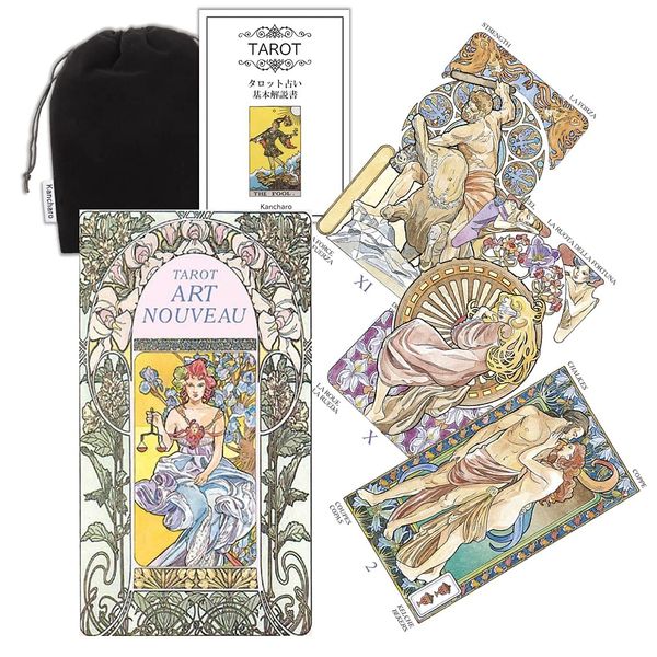 Kancharo Tarot Cards, 78 Cards, Tarot Divination [Tarot Art Nouveau], Japanese Tarot Card Basic Instruction Manual & Pouch Included