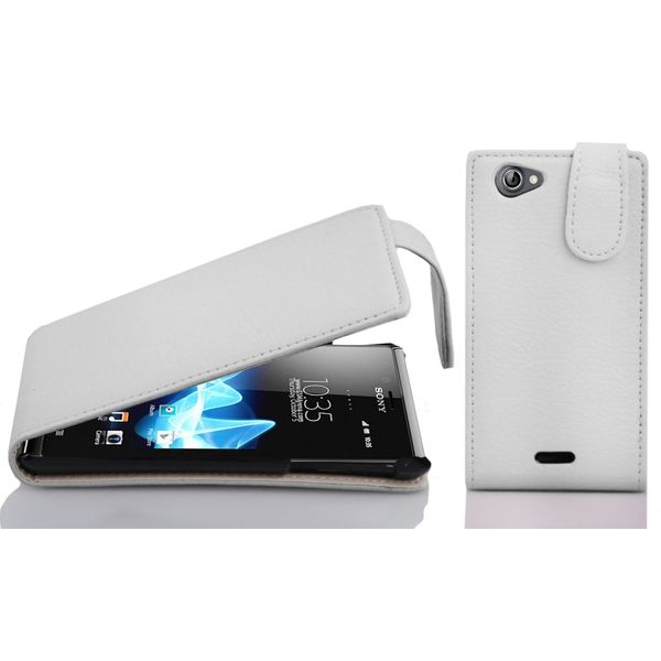 Cadorabo Hülle für Sony Xperia J in Magnesium WEIß - Handyhülle im Flip Design aus Strukturiertem Kunstleder - Case Cover Schutzhülle Etui Tasche Book Klapp Style