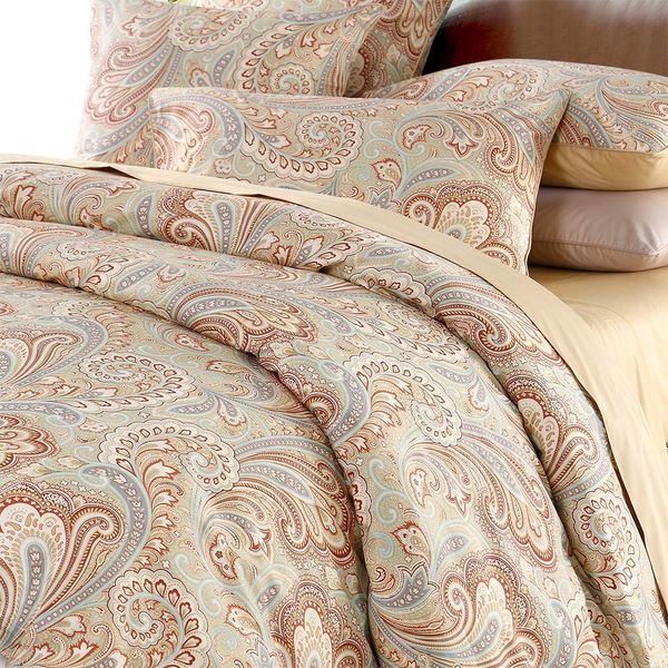 Duvet Cover Set 3Pcs 100% Cotton Paisley Bedding Set 800 Thread Count,Full Size,Khaki