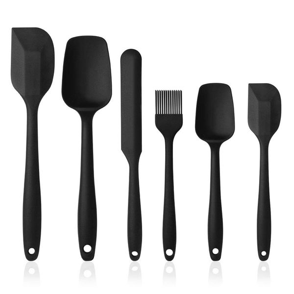 Vicloon Silicone Spatulas Spoons Set, Silicone Kitchen Utensils Including Rubber Spatula, Non-Stick and Heat Resistant for Cooking, Baking and Mixing (Black - 6Pcs)