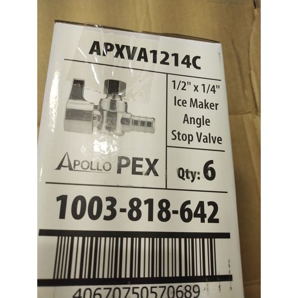 6 Apollo APXVA1214C Ice Maker Angle Stop Valve Chrome-plated Brass 1/2" x 1/4"