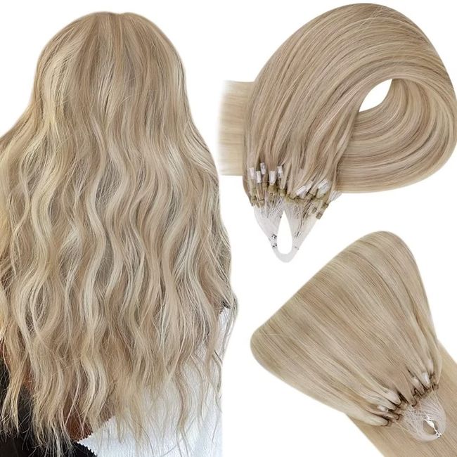 Easyouth Blonde Micro Loop Hair Extensions Remy Human Hair 18 Inch Highlight Blonde Hair Micro Beads Extensions 50g Micro Link Hair 1g/strand