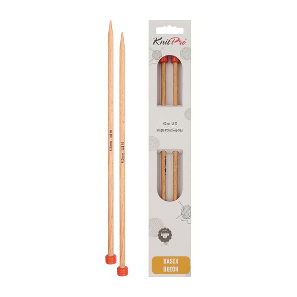 KnitPro KP35282 40 cm x 6 mm Basix Single Pointed Needles, Birch