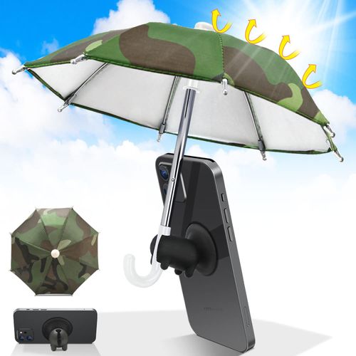 EFFUN Phone Umbrella for Sun Suction Cup Stand, Cell Phone Mini Umbrella Sun Shade for iPhone with Cute Piggy Umbrella Phone Holder, Camouflage