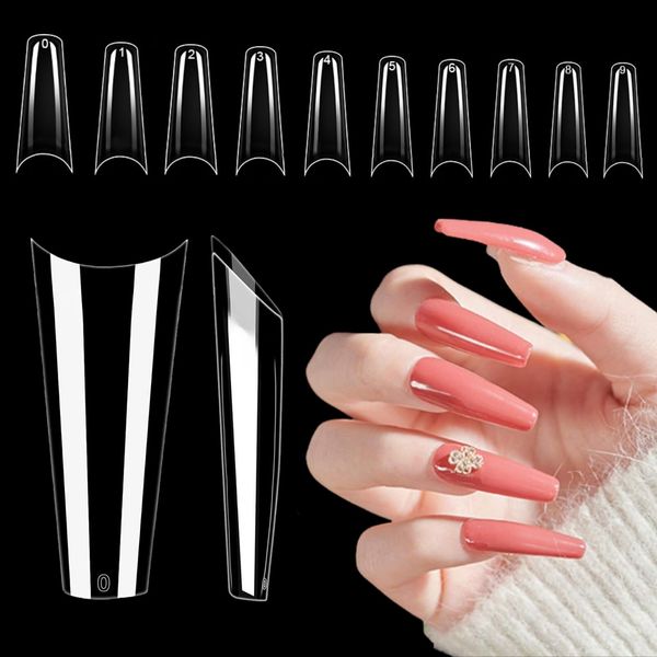 LUFFLOK 500 Stück Falsche Nageltips für Acryl-Nägel, Lange Square Nagel tips Set, Halbe Abdeckung Fake Nagel Tips, Square Acryl-Nageltips für Nagelkunst und DIY Französische Nageldesigns, 10 Größen