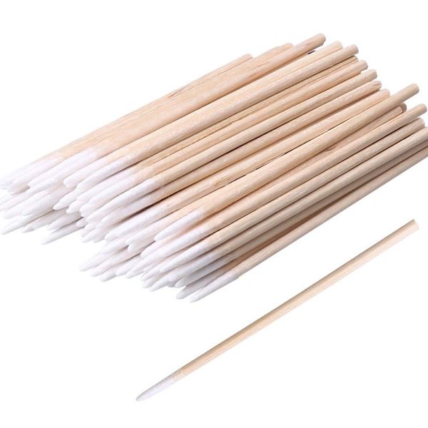 ZHIYE Cotton Buds, 300 pcs Cotton Swab, for Eyebrow Tattoo Beauty Make-up Color Nail Seam Dedicated Dirty Picking, Wood Handle Small Pointed Tip Head