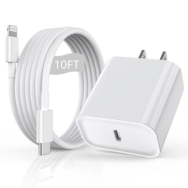 iPhone Fast Charger [Apple MFi Certified] 10FT Extra Long Fast Charging Lightning Cable with USB C Charger Block 20W PD Travel Plug for iPhone 14/Pro/Pro Max/Plus/13/12/11/Mini/Pro/XS/XR/SE 2022/iPad