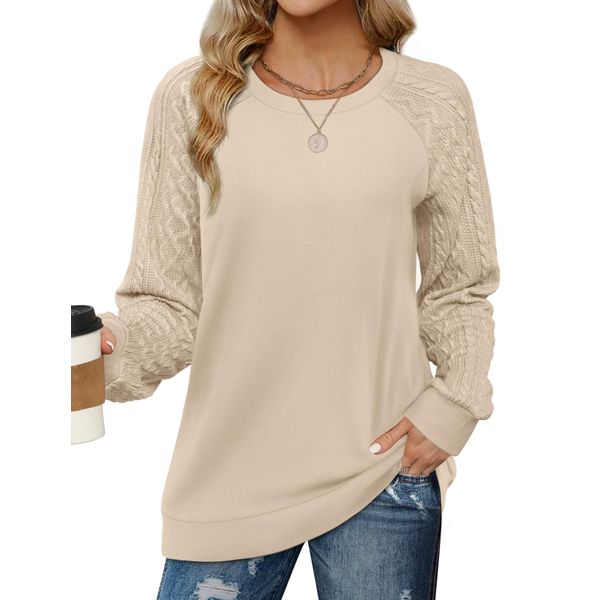 Saloogoe Womens Tops Long Sleeve Casual Fall Sweaters 2024 Maternity Clothes Teen Girls Khaki XL