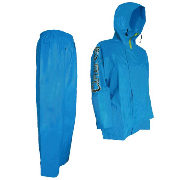 TOHKEMI Captain Star Men's Marine Rainwear Suit Marine Blue Cold Resistant Oil Resistant Hoodie (#182 Jacket) + Pants (#285 Trousers) Top and Bottom Set (Fisheries, Fisheries, Work, Fishing, Outdoor Uses)