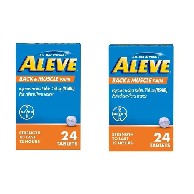 Aleve Back & Muscle Pain Reliever Naproxen Sodium 24Tabs Exp 2025 Pack of 2