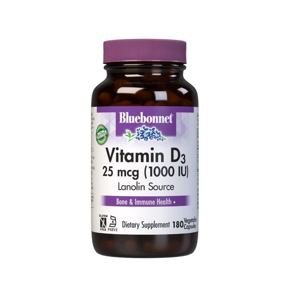 Bluebonnet Vitamin D3 1000 IU Vegetable Capsules, 180 Count