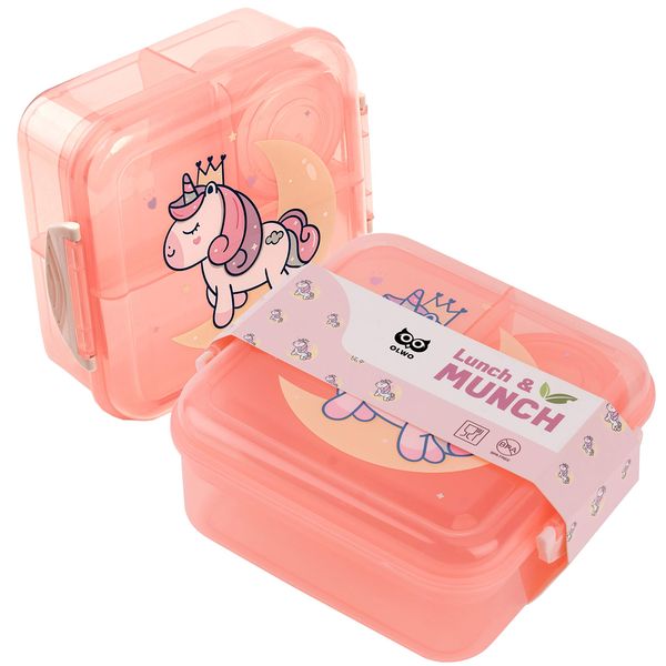 OLWO® Lunchbox-Bentobox für kinder und erwachsenen, Brotdose für Kindergarten, Schule und Ausflüge mit Unterteilung, Lunchbox für kinder Einhorn Pink