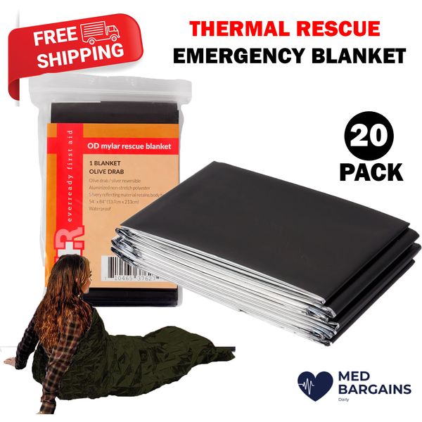 Ever Ready Emergency Rescue Space Thermal Mylar Blankets 52" x 84" - 20 Pack