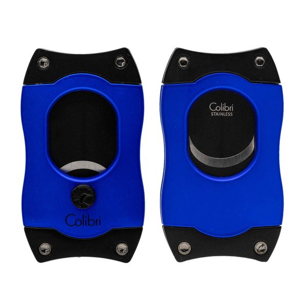 Colibri Premium S-Cut Cigar Cutter - Ergonomic Stainless Steel Spring-Loaded Straight Cut Blade, Ideal for up to 66+ Ring Gauge - Gift for Cigar Enthusiasts (Blue)