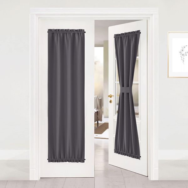 NICETOWN Door Curtain Panel, Grey French Door Curtains Blackout Thermal Insulated Sidelight Door Privacy Panels for Window/Living Room/Doorways/Thanksgiving (25W by 72L inches, 1 Panel)