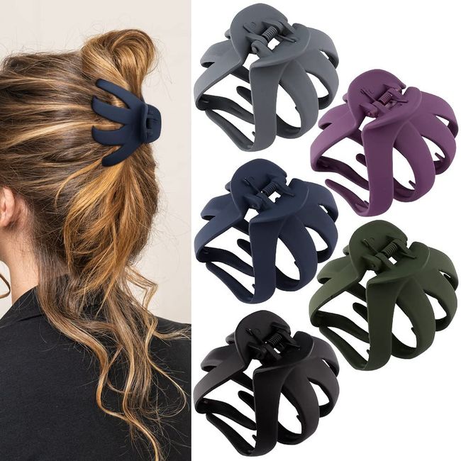 ATODEN Claw Clips for Thick Hair 5Pcs Large Hair Clips for Thick Hair 3.15" Octopus Hair Clip Matte Jumbo Claw Clip Big Hair Claw Clips for Women Cute Jaw Clips Thick Hair Clips Giant Hair Clips