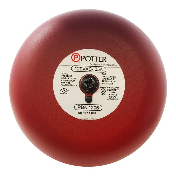 Fire Alarm Bell, 120 Volt AC, UL, 6" Diameter, UL Listed