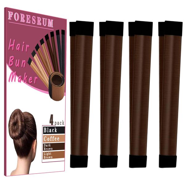 4 Pcs Magic Hair Bun Maker-Donut Bun Maker for Hair，Ballet Bun for Women and Kids(4 Brown)