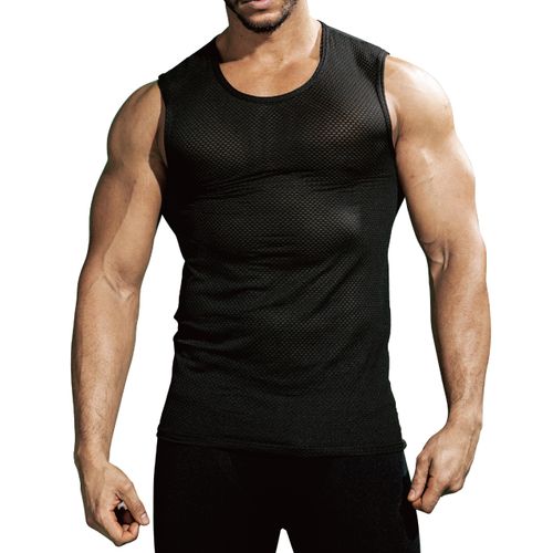Otafuku Glove JW-520 All Season Men’s Innerwear, Sleeveless, Round Neckline, 3D First Layer, Sweat Absorbent, Quick Drying, Deodorizing, Mesh, Compression, Black, M