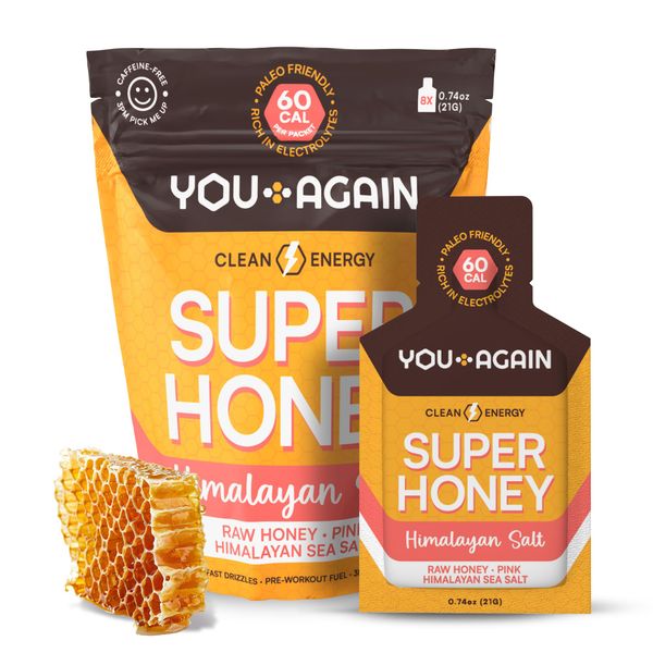 You Again Super Honey & Salt Packets | Pre & Mid-Workout Clean Energy Gel | Paleo, Gluten-Free, Non-GMO | Running, Cycling, Endurance, Sports Gel & Electrolyte Replenishment | Made in USA | 8 Count