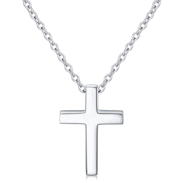 Alphm S925 Sterling Silver Small Cross Pendant Necklace for Women Girl Kid Child Baby