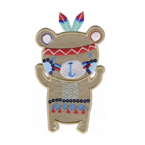 HKM Embroidered Iron On Patches Red/Blue Bear