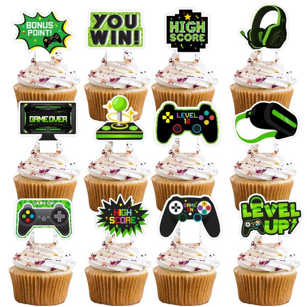 24pcs Double-sided Dessert Cupcake Topper Game Console Play Gaming Esports Theme Decor Supplies Boys Girls Party Decoration