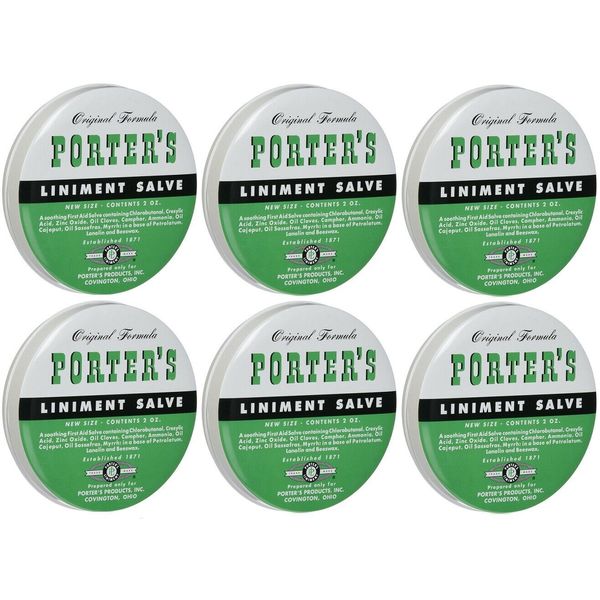 6 Pack Orginal Formula Porter's Liniment Salve 2 Oz cuts burns
